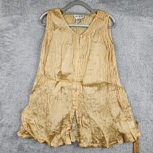 Vintage Together! Dress Womens Medium Gold Crinkle Button Swing Sundress Fairy